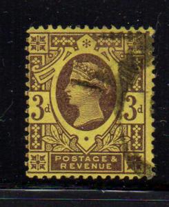 Great Britain Sc 115 1887 3d violet on yellow Victoria stamp used