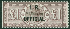 SG O12 £1 brown-lilac I.R official, overprinted specimen. A fine fresh lightly..