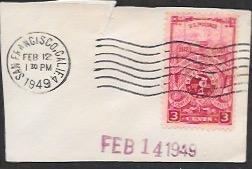 US #979 used on paper. Great post mark - American Turners. Feb, 1949