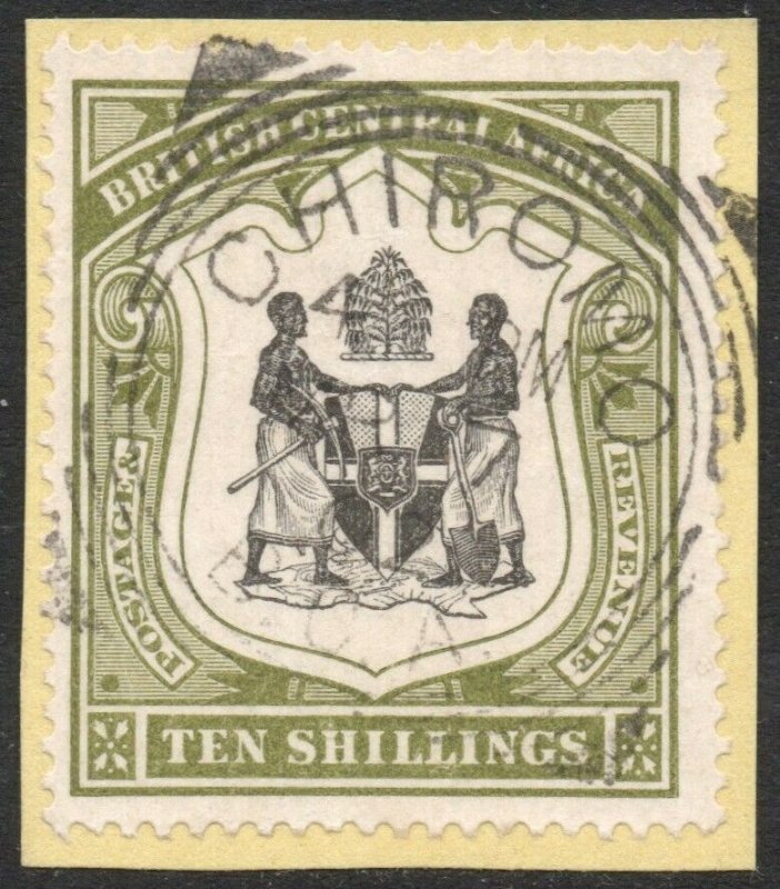 BRITISH CENTRAL AFRICA-1900 10/- Black & Olive-Green Sg 50a FINE USED V38343