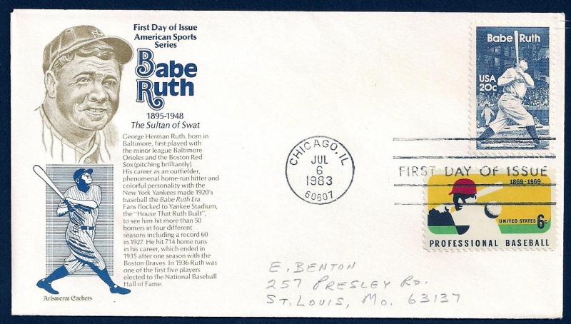 UNITED STATES FDC 20¢ Babe Ruth COMBO 1983 Aristocrat