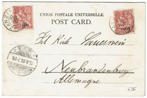 French office in Zanzibar, Scott 40 on double card to Neubrandenburg, Germany