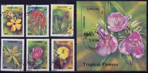 Tanzania, 1994, Flora, Tropical Flowers,, with minisheet, #1303-10, used/cto++