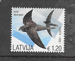 BIRDS -LATVIA 2022 ISSUE SWIFT MNH