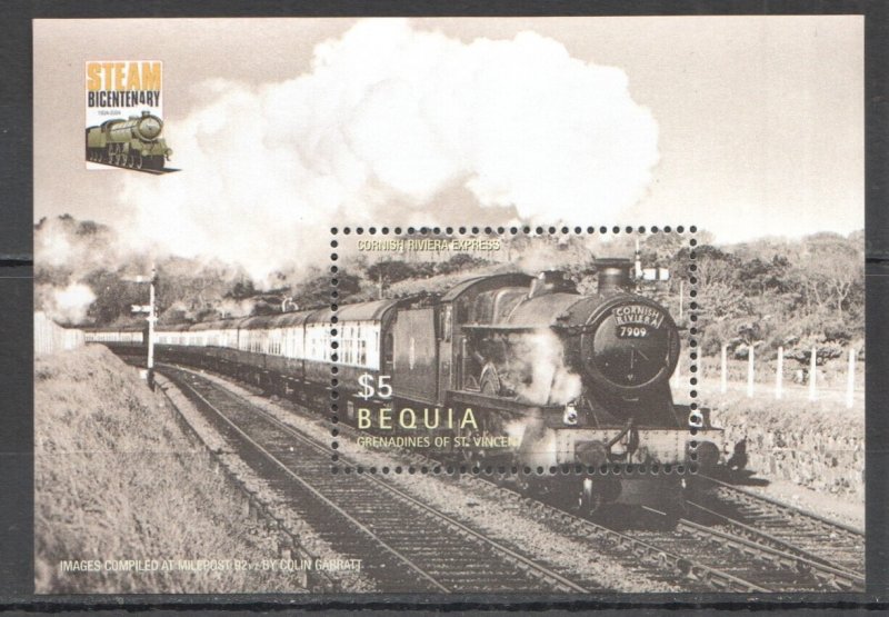 Ss0426 Bequia Trains 200 Years Steam Locomotives Transport 1Bl Mnh