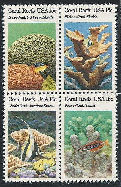 US Block Cat # 1827-30, Coral Reefs, M-NH*-