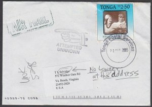 TONGA 2005 cover to USA -  Returned to Sender...............................Q475