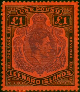 Leeward Islands 1952 £1 Violet & Black-Scarlet SG114c P.13 Fine MM