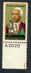 1804 Benjamin Banneker MNH single with plate number PNS