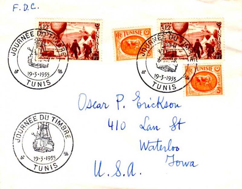 Tunisia 12F+3F 1955 Stamp Day Semi-Postal (2) and 3F Horse at Carthage Museum...