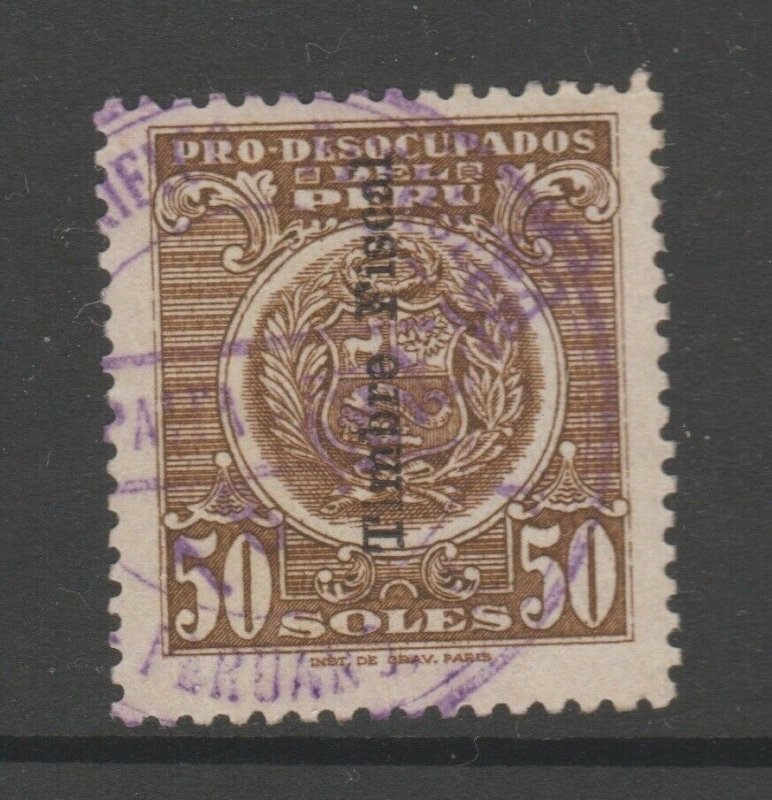 Peru fiscal OP fiscal revenue stamp on Social? stamp 4-8-21- Scarce- 50soles