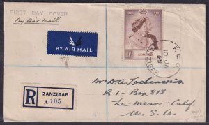 ZANZIBAR  1949 (10 Jan) Registered airmail First Day - 33410