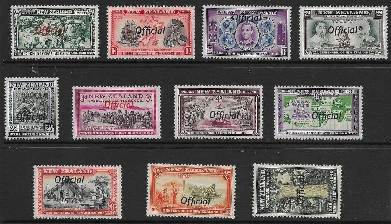 NEW ZEALAND SGO141/51 1940 CENTENARY OFFICIAL SET MNH