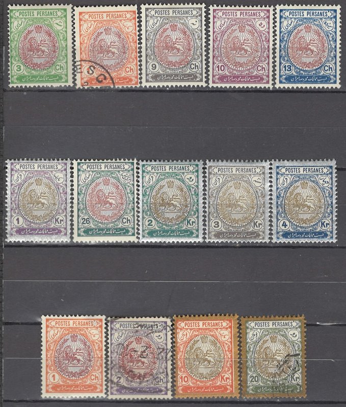 COLLECTION LOT OF #1039 IRAN 14 STAMPS 1909 MOSTLY MH CV+$32