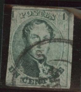 Belgium Scott 9 Used King Leopold I no wmk 186 CV$125