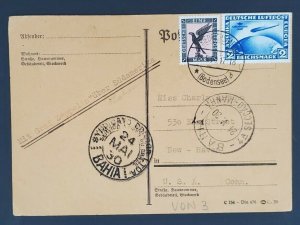 1930 Germany Bahia Brazil to Connecticut LZ 127 Graf Zeppelin Postcard Cover