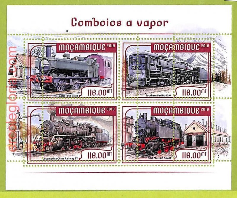 B0594 - MOCAMBIQUE - MISPERF ERROR Stamp Sheet - 2018 - TRAINS, Transport-