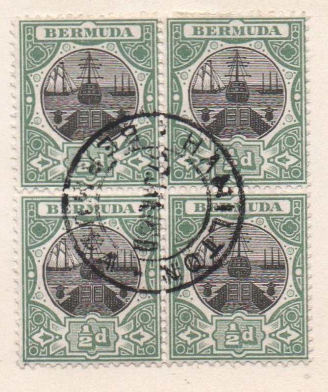 Bermuda Sc 28 1902 1/2 d Ship & Drydock stamp block of 4  used