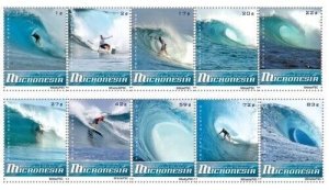 Micronesia 2008 - Surfing - Set of 10 Definitive Stamps - Scott #786-95 - MNH