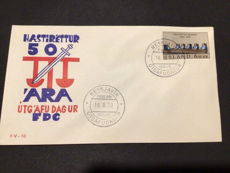 Iceland 1970 Icelandic Supreme Court  first day cover Ref 60369 