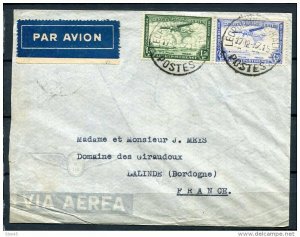 Belgian Congo 1937 - Air mail cover Leopoldville to Lalinde France