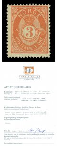 NORWAY 1888 Post Horn  3øre orange  20mm die Pl.2  Facit # 51AIIb  mint MLH RARE