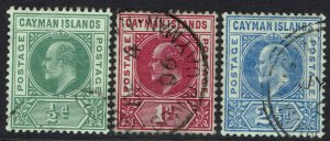 CAYMAN ISLANDS 1905 KEVII ½D 1D AND 2½D WMK MULTI CROWN CA USED