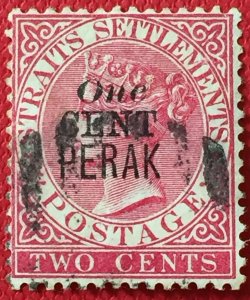 Malaya 1887-89 PERAK One CENT opt Straits Settlements QV 2c Used SG#35b M4758