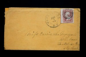 US #65 Rose Part Imperf Pair 2nd Stamp Cut with Scissors Washington DC 1/1/1864