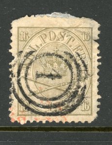 Denmark 15 U 1864 16s olive green (note borders/perfs)(SCV $175)