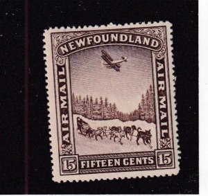 NEWFOUNDLAND # C6 VF-MVLH DOGS AND SLED PLANE IN THE SKY AIRMAIL