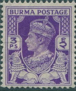Burma 1938 SG19 3p violet KGVI MNG