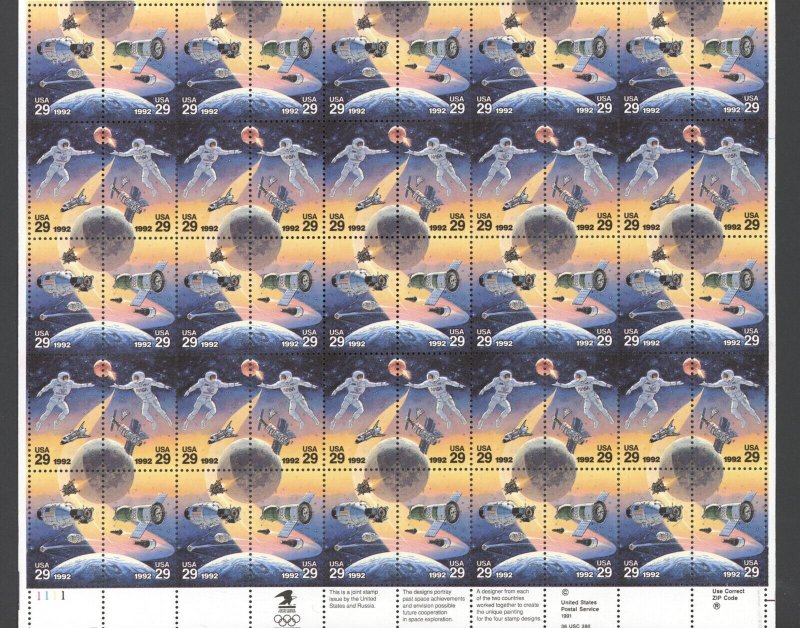 1992 US Scott 2#631-34, 29c Space Sheet of 50 MNH