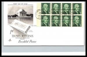 #1278a Thomas Jefferson Booklet Pane - Artcraft Cachet