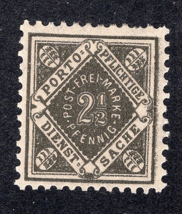 Wurttemberg 1916 2 1/2 gray black, Scott O13 MH, value = 80c