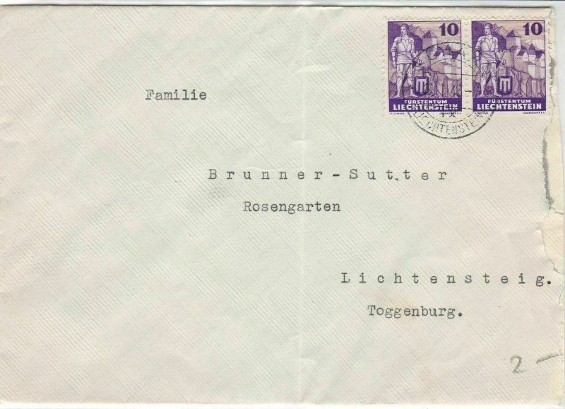 Liechtenstein 1943 Schaan Cancel Historic Man + Town Stamps Cover Ref 30006 