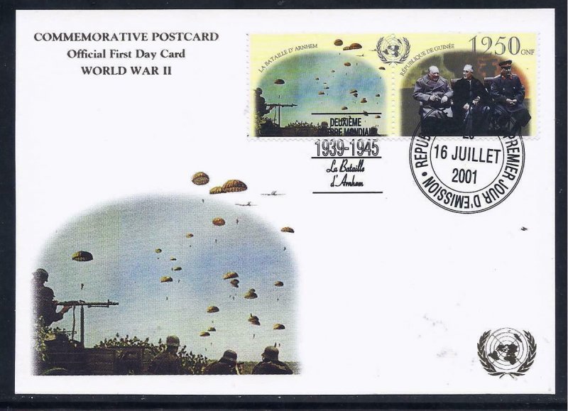 GUINEA STAMPS 2001 UN WWII WW2 WAR SET OF 5 MAXIMUM CARD GOLD PRINTING VF