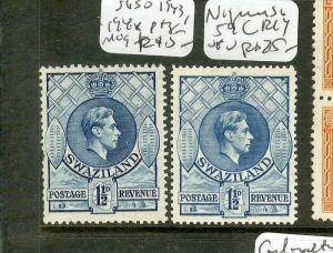 SWAZILAND  (P0508B) KGVI  1 1/2D 1943,1948  PTG  MOG