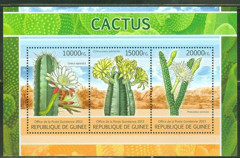 GUINEA 2013 FLORA CACTUS CACTI AND THEIR FLOWERS SHEET