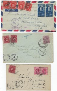 SOUTH AFRICA NATAL TO US 1907 1952 THREE POSTAGE DUE MARKED COVERS GREYTOWN NATA