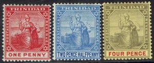 TRINIDAD 1904 BRITANNIA 1D 2½D AND 4D WMK MULTI CROWN CA