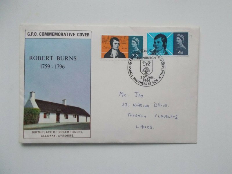 1966 Robert Burns illustr. First Day Cover with Edinburgh That Man to Man...SHS