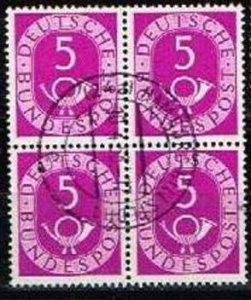 Germany 1951,Sc.#672 used block of 4, Digits with Posthorn