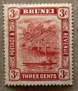 Brunei 1908 3c carmine double plate.  SEE NOTE. Scott 18, CV $8.00. SG 37