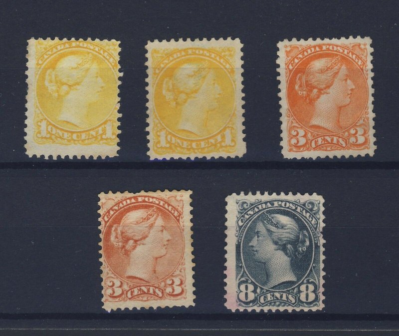 5x Canada MNG Small Queen Stamps 2x #35-1c #37-3c #41-3c #44-8c GV= $260.00