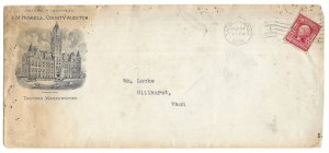 Tacoma to Hillhurst, Washington 1906 Ornate County Auditor Corner Card, Doane