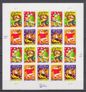 (S) USA #3821-24 Holiday Music Makers Full Sheet of 20 stamps MNH