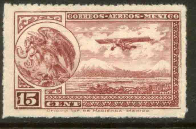 MEXICO C22, 15cts Early Air Mail Plane and coat of arms MINT, NH. F-VF.