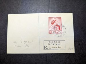 1949 Registered British Gilbert and Ellice Islands Cover Ocean Island Local Use