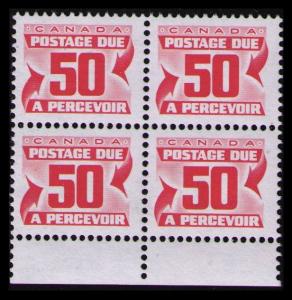 CANADA 1977 50c #J40 RED VF MNH POSTAGE DUE BLOCK OF 4 CAT $5. SEE SCAN